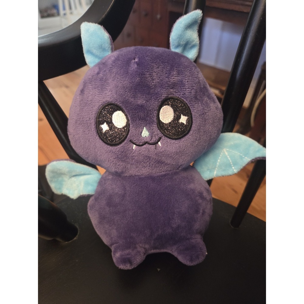 Plush Bat Purple & Blue Starry Eyes Fangs Halloween Cute 10 in Stuffed Toy NWOT